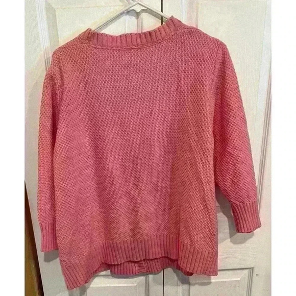 LL Bean Textured Knit Sweater Sx XL Buttons 100% Cotton Pink 3/4 Sleeves - Picture 2 of 9